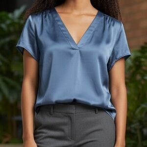 H&M Satin V-Neck Blouse in Blue